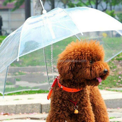 Wholesale Transparent PE Pet Umbrella Small Dog Umbrella Rain Gear with Dog Leads Keeps Pet Dry Comfortable in Rain custom logo