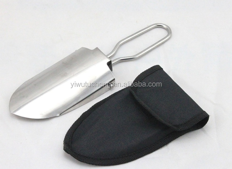 Wholesale stainless steel mini foldable garden shovel planting tool fishing camping shovel