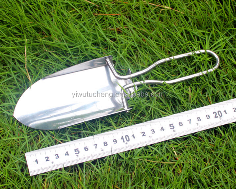 Wholesale stainless steel mini foldable garden shovel planting tool fishing camping shovel