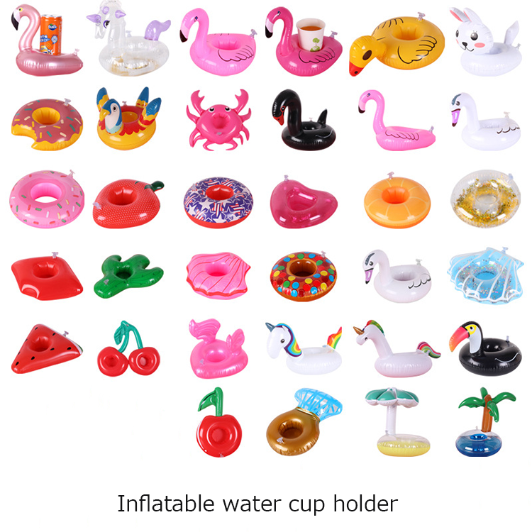 Swimming Pool PVC Inflatable Water Toy Flamingo Swan Fruit Floating Drink Cup Holder