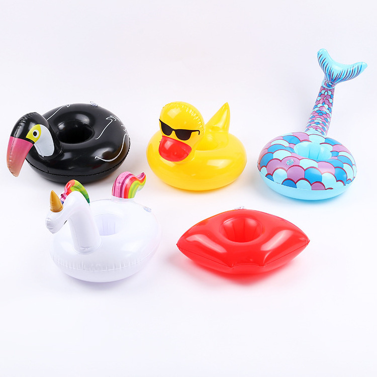 Swimming Pool PVC Inflatable Water Toy Flamingo Swan Fruit Floating Drink Cup Holder