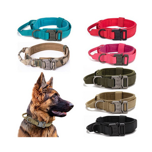 Outdoor Tactical Dog Collar Nylon Dog Training Collars  Leash With Metal Buckle Heavy Duty K9 Quick Release