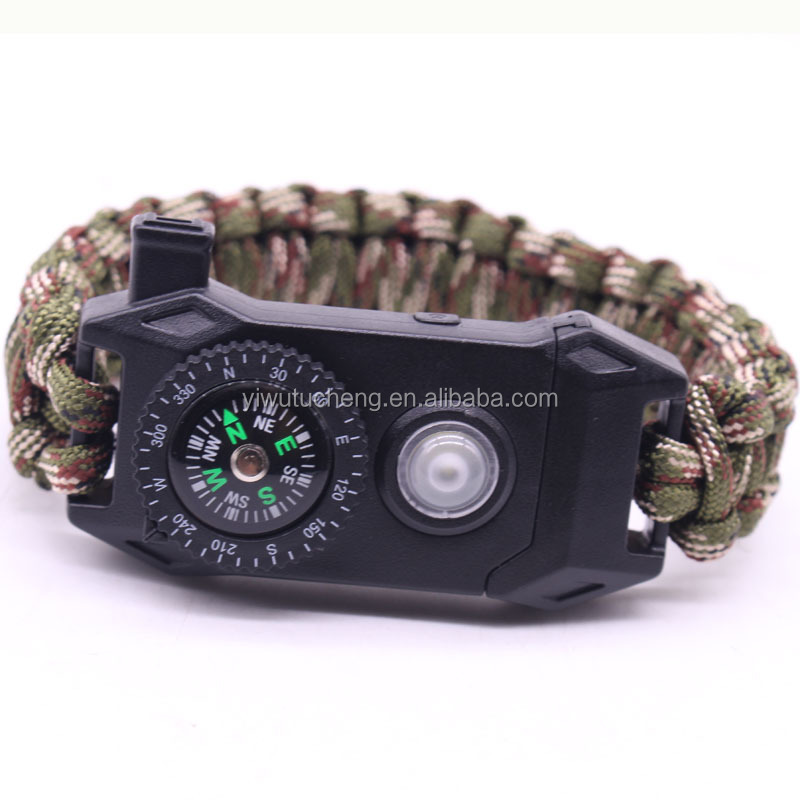 LED light paracord survival bracelet with compass knife whistle flint fire starter outdoor emergency rope rescue bracelet kit