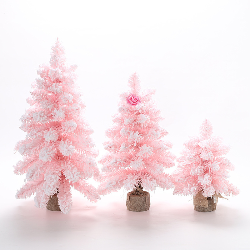 Pink spiked snow spray mini Christmas tree 30cm Christmas snowflake table top window display decoration