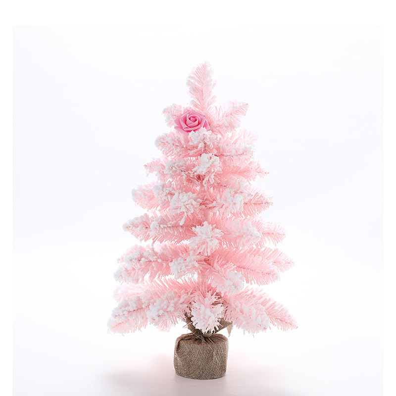 Pink spiked snow spray mini Christmas tree 30cm Christmas snowflake table top window display decoration