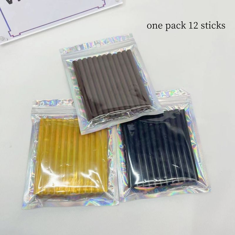 wholesale 12 pieces hot melt keratin silicone bar glue sticks brown colored clear glue sticks 10cm for hair manufacturer