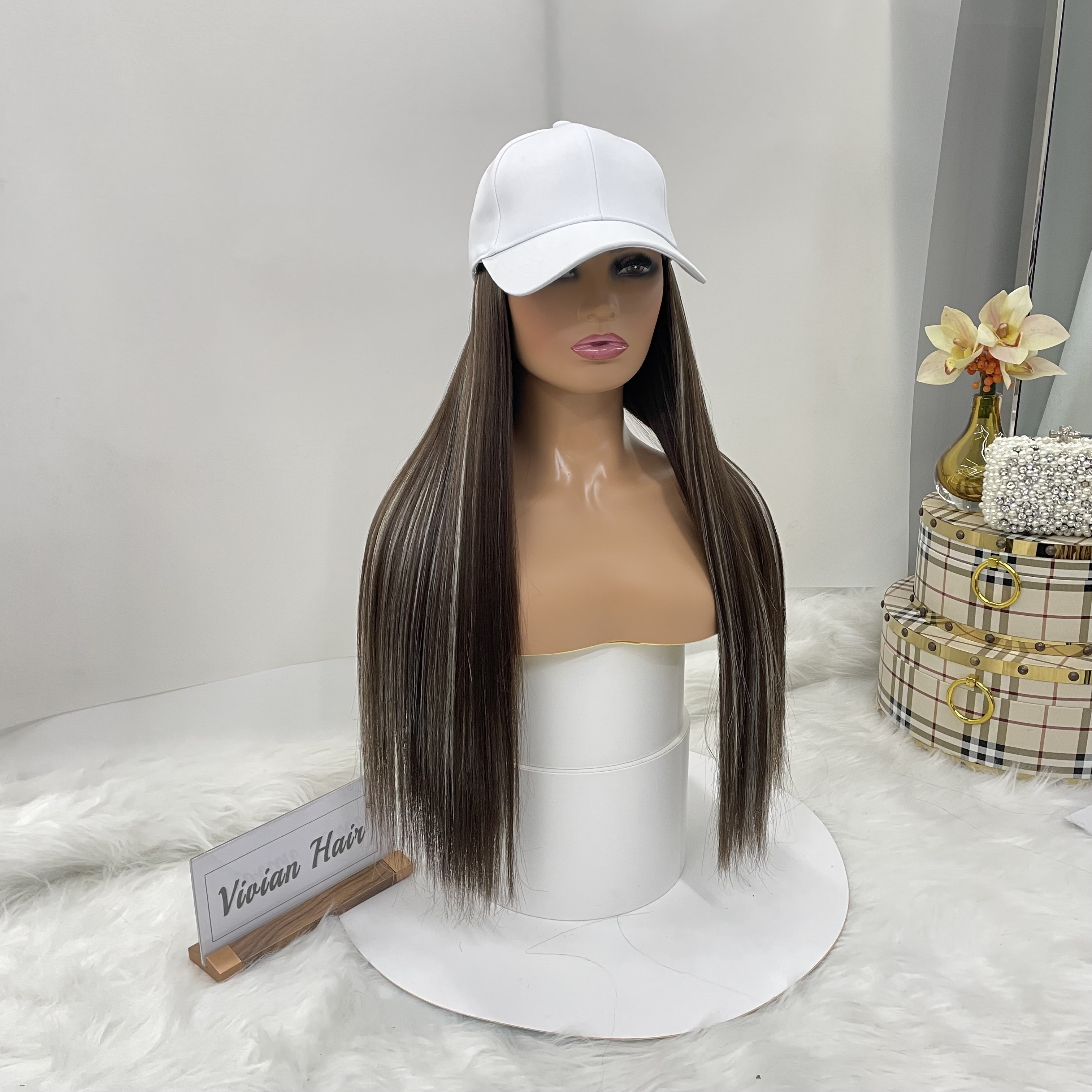 Best Selling Straight Pick dyeing Hair Hat Wig,Fashionable Baseball Hat Long Human Hair Wigs For Black Women