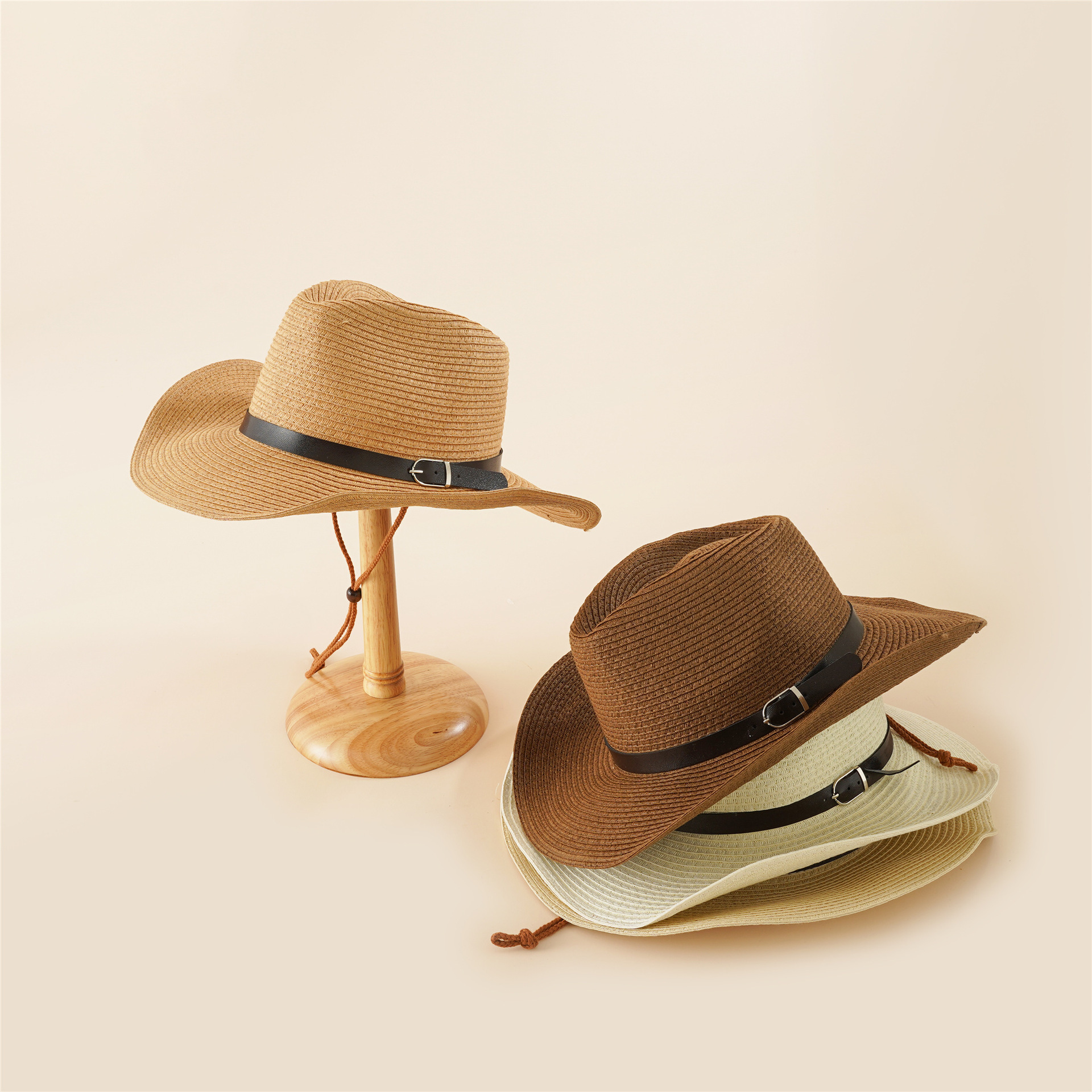 Veijer wholesale adjustable summer white plain straw cowboy hats men and women