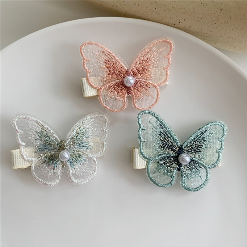 Veijer wholesale Korean tulle animal hair accessories claw girl pearl butterfly hair clips