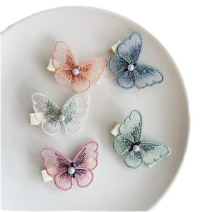 Veijer wholesale Korean tulle animal hair accessories claw girl pearl butterfly hair clips