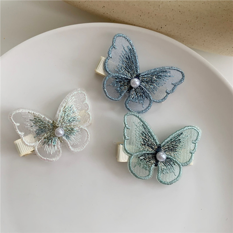 Veijer wholesale Korean tulle animal hair accessories claw girl pearl butterfly hair clips