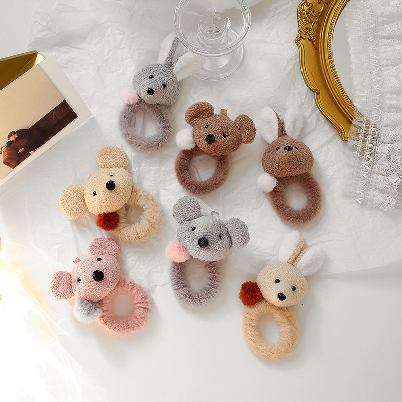 New arrival winter plush cute stereo animal hair scrunchies for girl