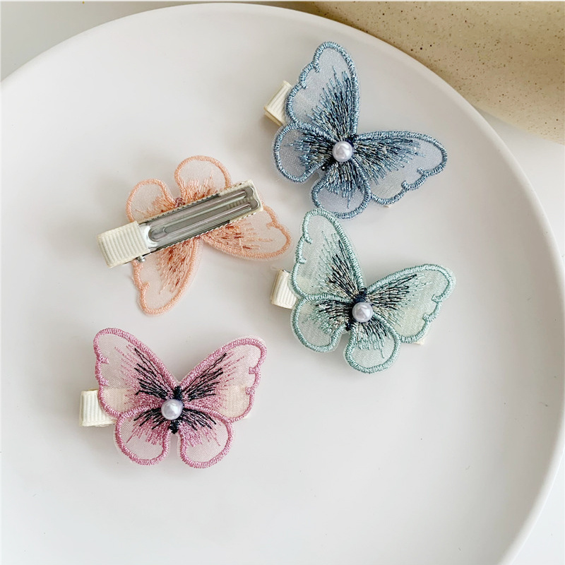 Veijer wholesale Korean tulle animal hair accessories claw girl pearl butterfly hair clips