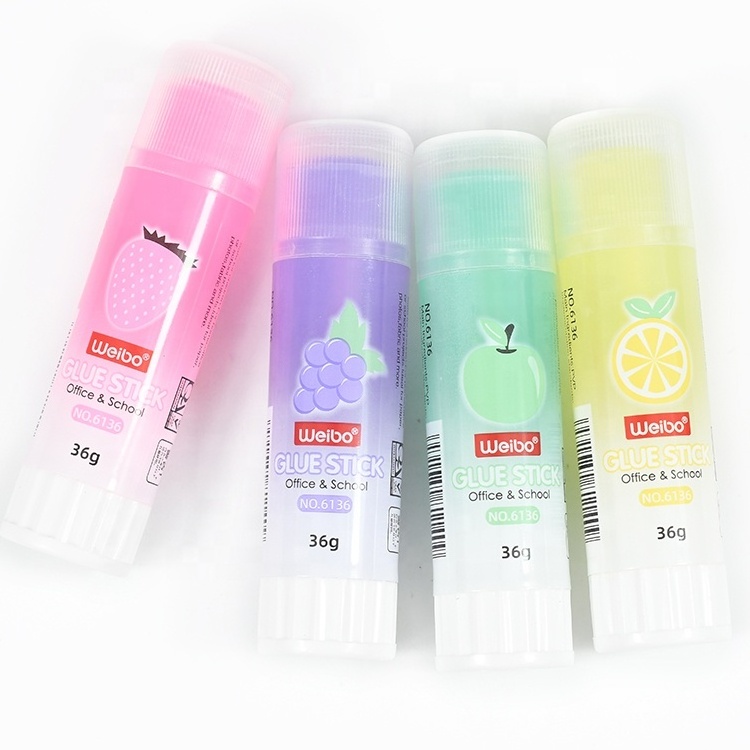 Weibo High Quality Strong Adhesive Non Toxic PVP Glue Stick for School and Office DIY Big Size 36g Fruit Sweet Smell Glue Stick