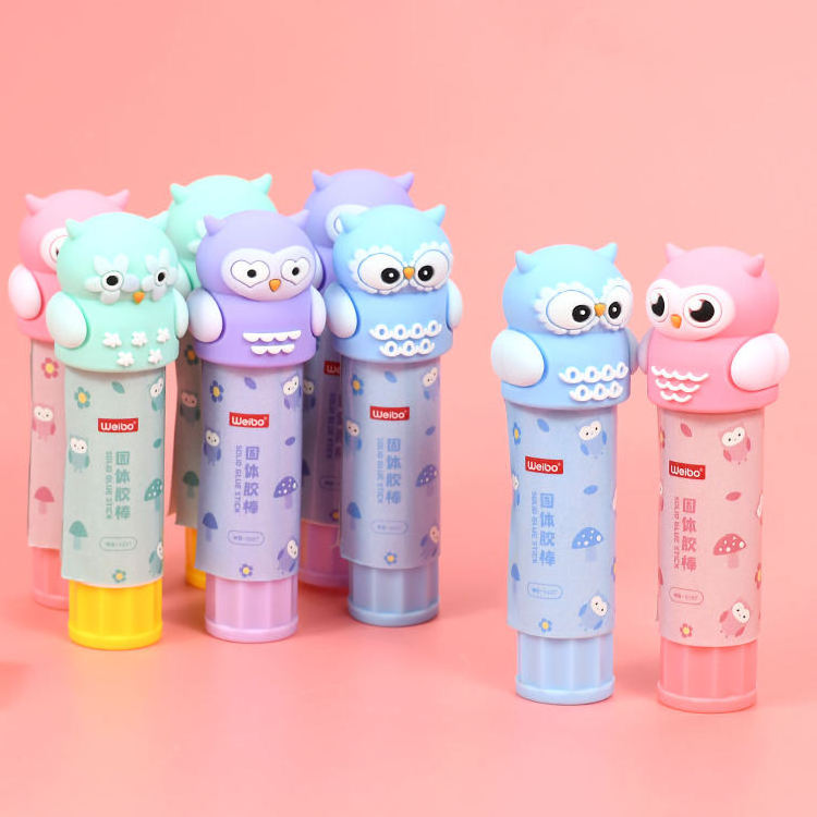 Weibo Customized Cute Cartoon Owl Headgear Glue Stick High Adhesion Solid Adhesive Glue Stick Children Stationery Glue Set