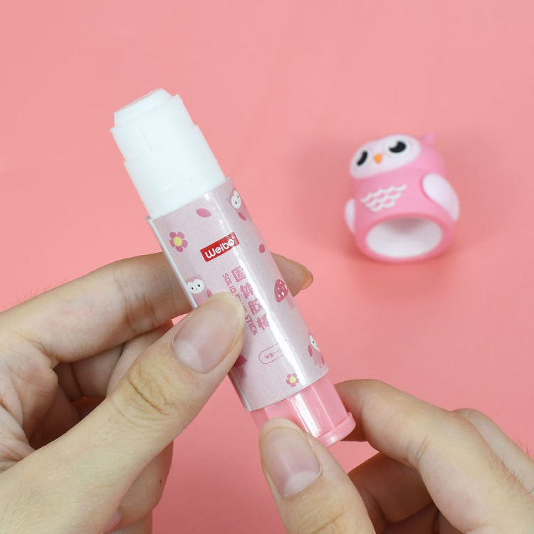 Weibo Customized Cute Cartoon Owl Headgear Glue Stick High Adhesion Solid Adhesive Glue Stick Children Stationery Glue Set