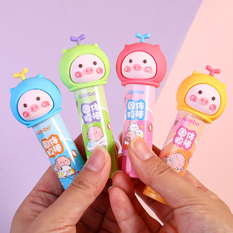 WEIBO High Quality Cartoon Pig Head Cover White Glue Solid Glue Non-toxic Pva Cute Solid Glue Stick For Students