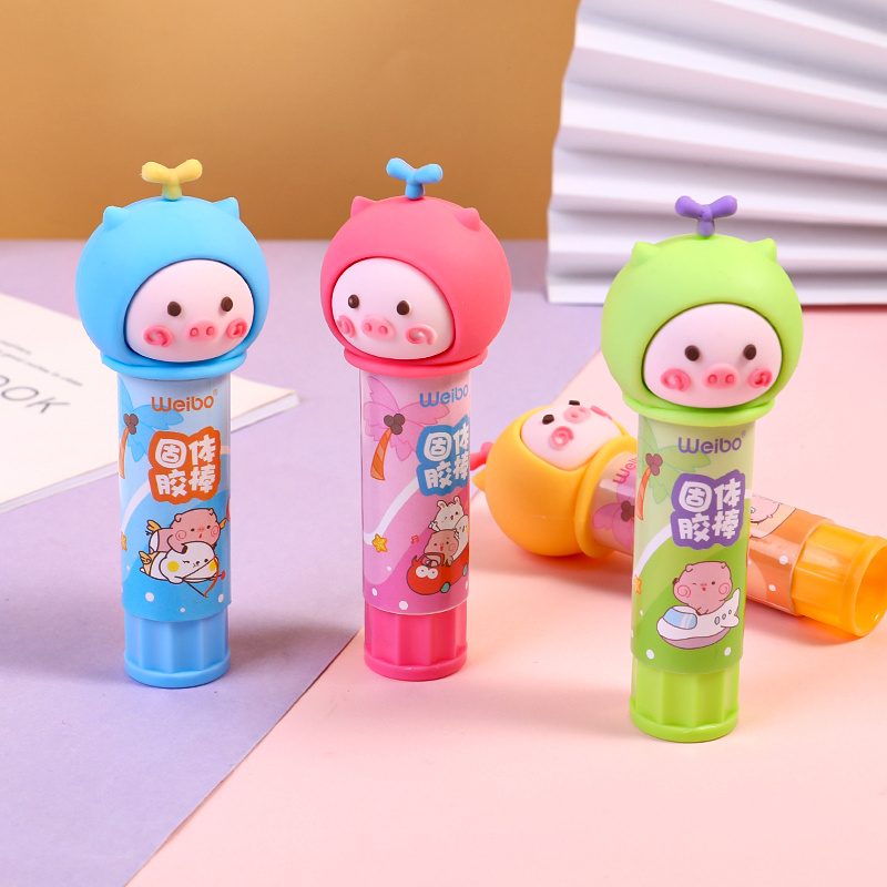 WEIBO High Quality Cartoon Pig Head Cover White Glue Solid Glue Non-toxic Pva Cute Solid Glue Stick For Students