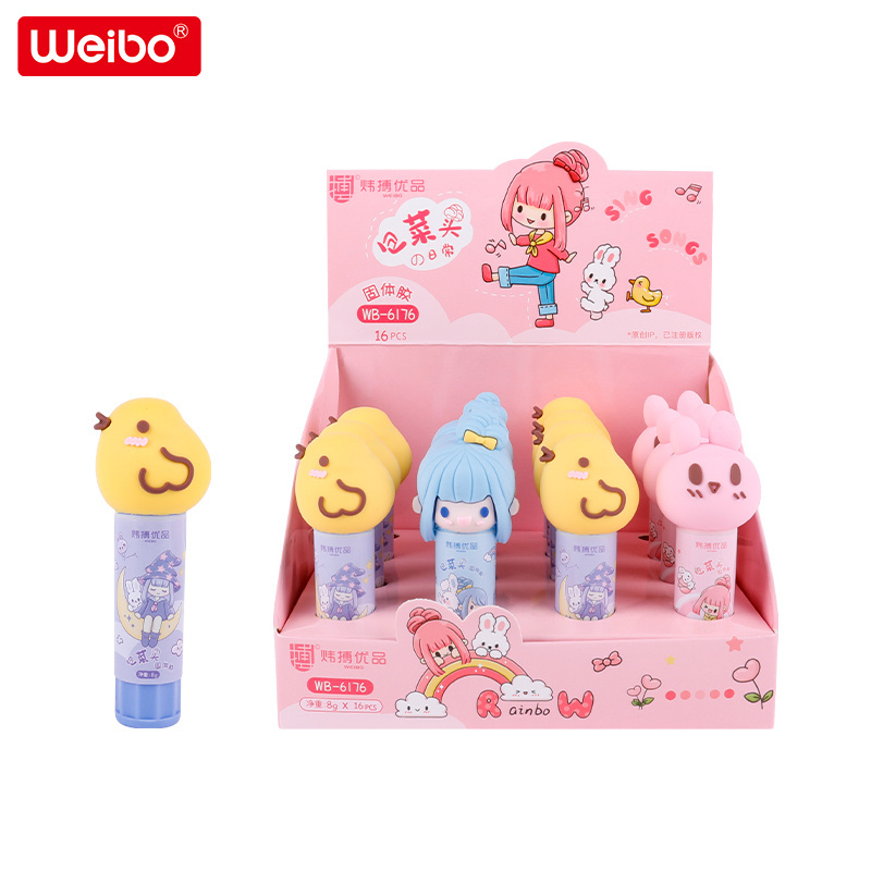 Weibo Non-Toxic Safe Glue SticksCreative Cartoon Head Cover Student Glue Stick Cute Kawaii Mini Glue Stick