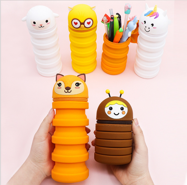 Fun children's pen bag pen case pencil box pencil bag large capacity silicone retractable pen case