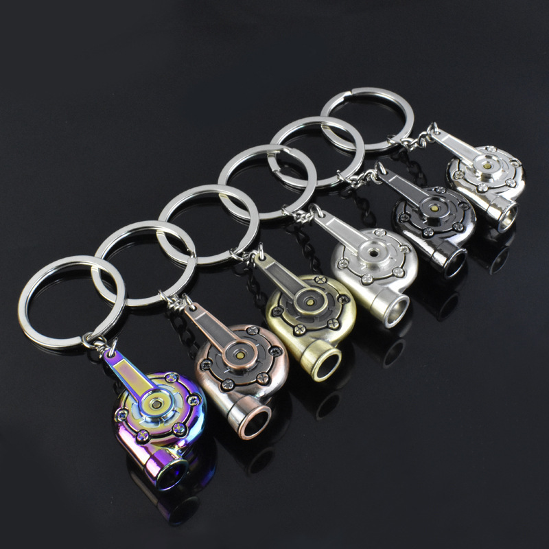 Custom Logo Mini Spinning Turbine Key Chain Ring Keyring Keyfob Metal Piston Disc Brake Rotor Turbo Car Part Keychains