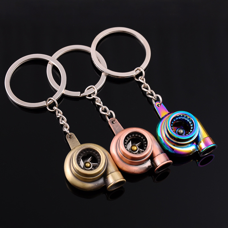 Custom Logo Mini Spinning Turbine Key Chain Ring Keyring Keyfob Metal Piston Disc Brake Rotor Turbo Car Part Keychains