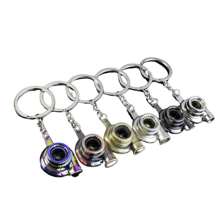 Custom Logo Mini Spinning Turbine Key Chain Ring Keyring Keyfob Metal Piston Disc Brake Rotor Turbo Car Part Keychains