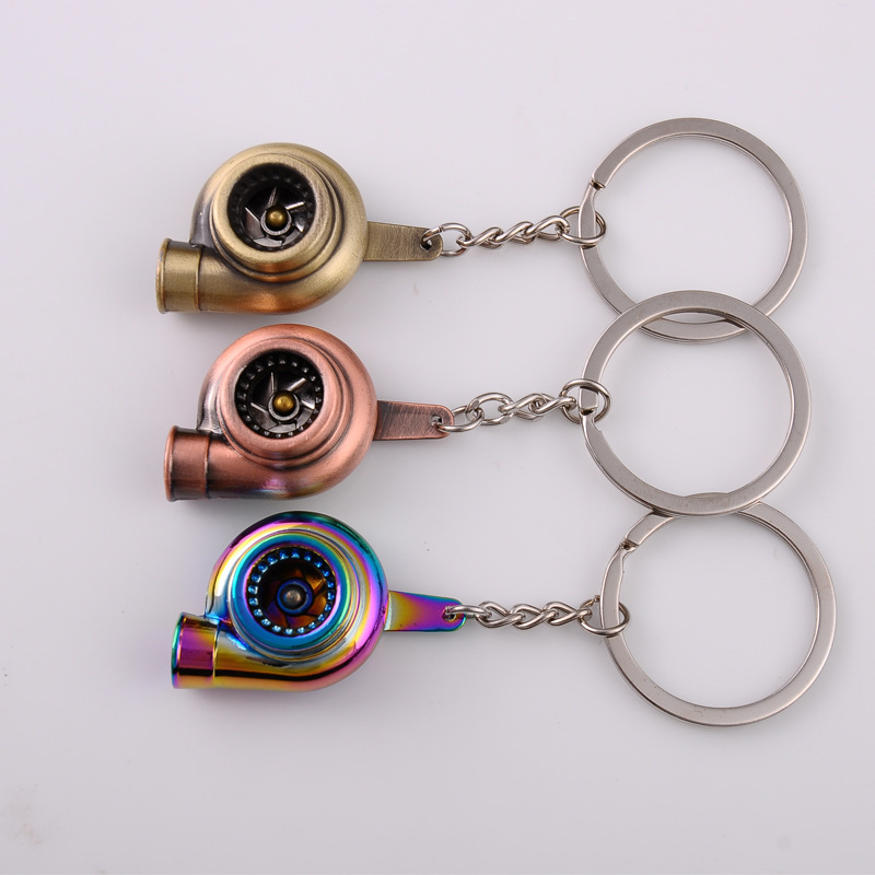 Custom Logo Mini Spinning Turbine Key Chain Ring Keyring Keyfob Metal Piston Disc Brake Rotor Turbo Car Part Keychains