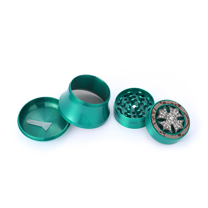 WOWO TECH Unique Drum Shape Rotatable Design 4 Pieces Zinc Alloy Tobacco Manual Herb Grinder with Diamond