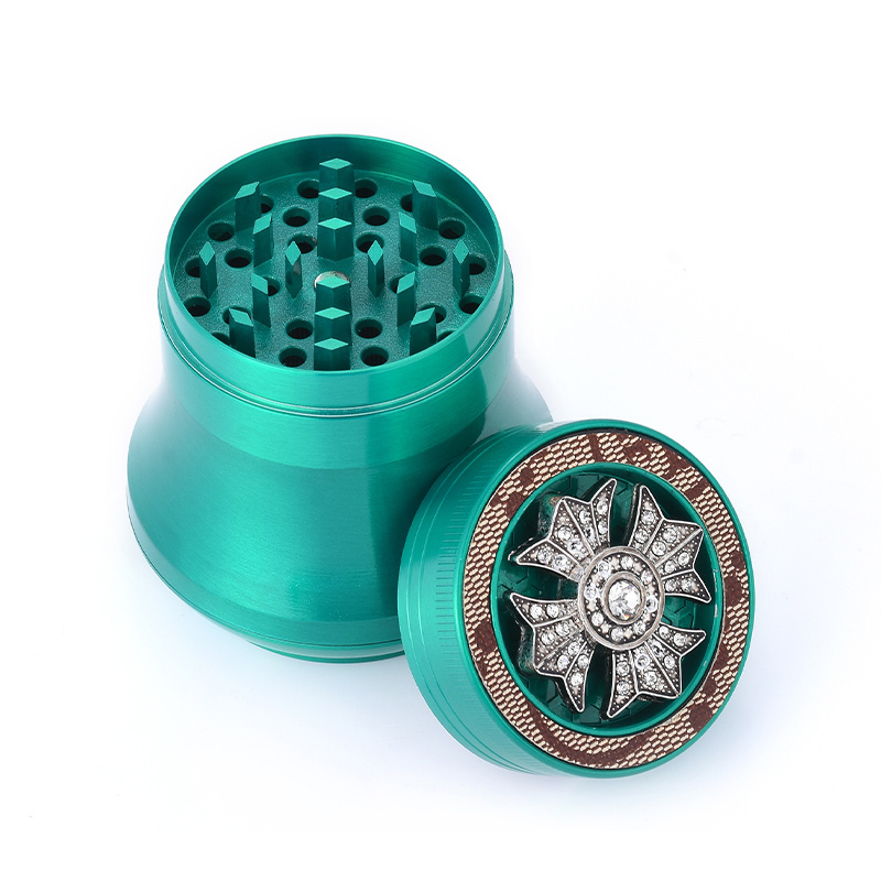 WOWO TECH Unique Drum Shape Rotatable Design 4 Pieces Zinc Alloy Tobacco Manual Herb Grinder with Diamond