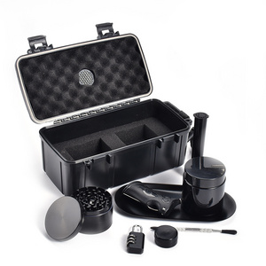 WOWO TECH Smell Proof Smoking Accessories Set Smoking Kits Smoking Rolling Tray Set with Grinder Glass Jar Lighter Case