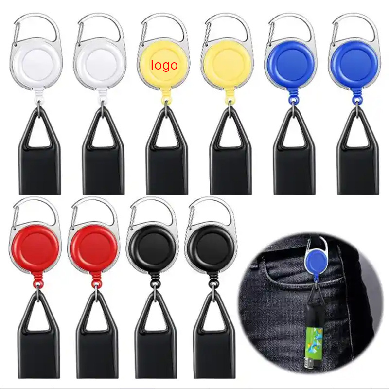 WOWO TECH Custom Logo Round Mini Premium Retractable Lighter Keychain with Safe Clip Holder Leash