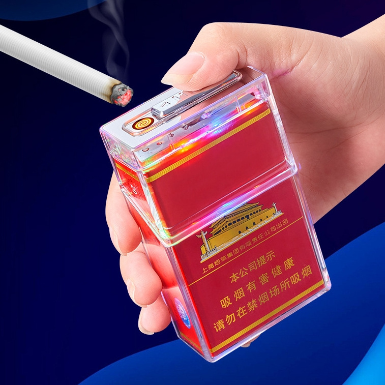 WOWO TECH Custom Design Electric Lighter Rechargeable Cigar Lighters with Transparent Plastic Cigarette Case