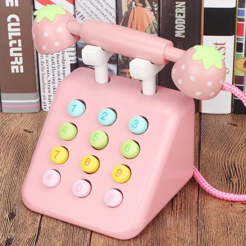 New simulation telephone wooden children's toys antique turntable telephone kindergarten boys and girls interactive toys