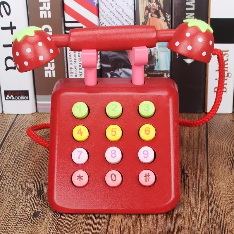 New simulation telephone wooden children's toys antique turntable telephone kindergarten boys and girls interactive toys