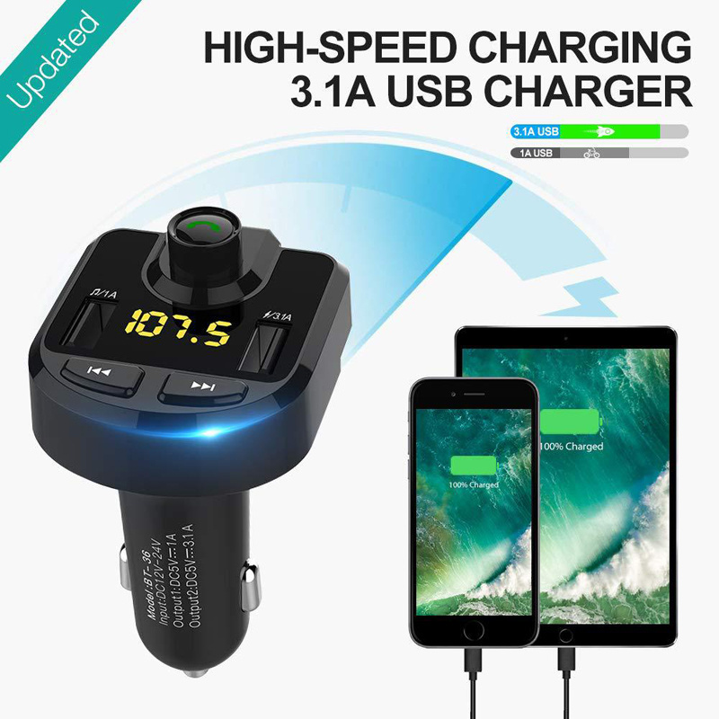 Multifunction mini dual USB fast phone charger car mp3 player with FM transmitter