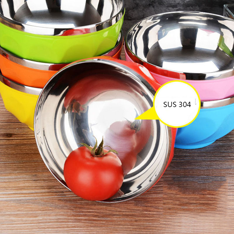 New Anti-scalding Colorful 6pcs Kids Metal Bowl Set 13cm 15cm 17cm Stainless Steel Serving Food Bowl With Lids