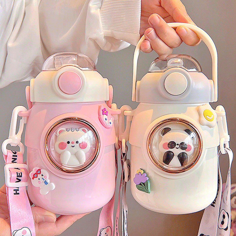 Water Bottle with Straw Cute Kawaii 700ml Large Capacity Cartoon Summer Girl Kettle Sports Student Cup For Children