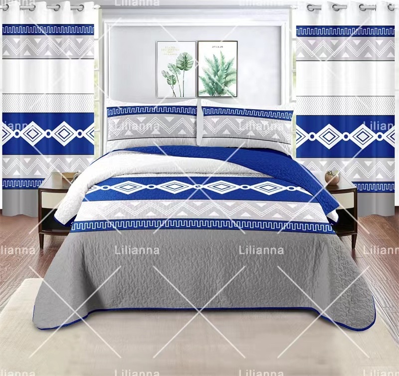 Hot selling LILIANNA luxury 6piece bedspreads matching curtains king size quilt bedspread curtain bedding set