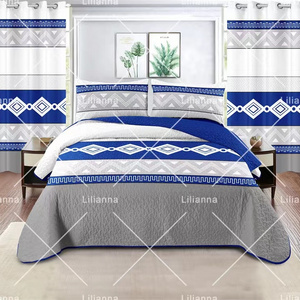 Hot selling LILIANNA luxury 6piece bedspreads matching curtains king size quilt bedspread curtain bedding set