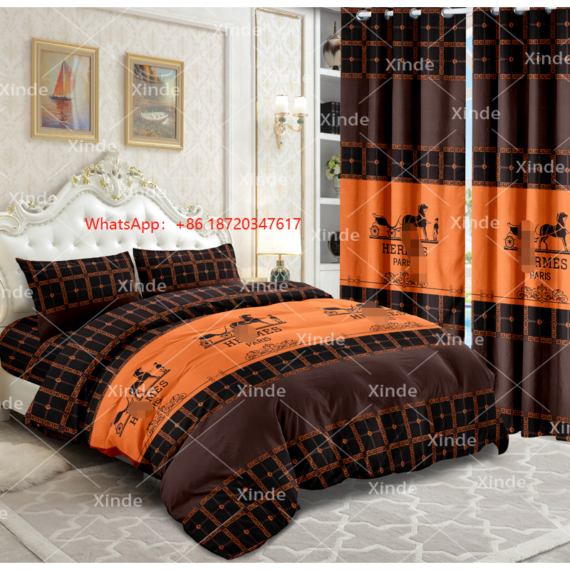 king size 6 pieces designer bed sheet set with matching curtains ready to ship polyester bedding sheet set for bedroom low MOQ