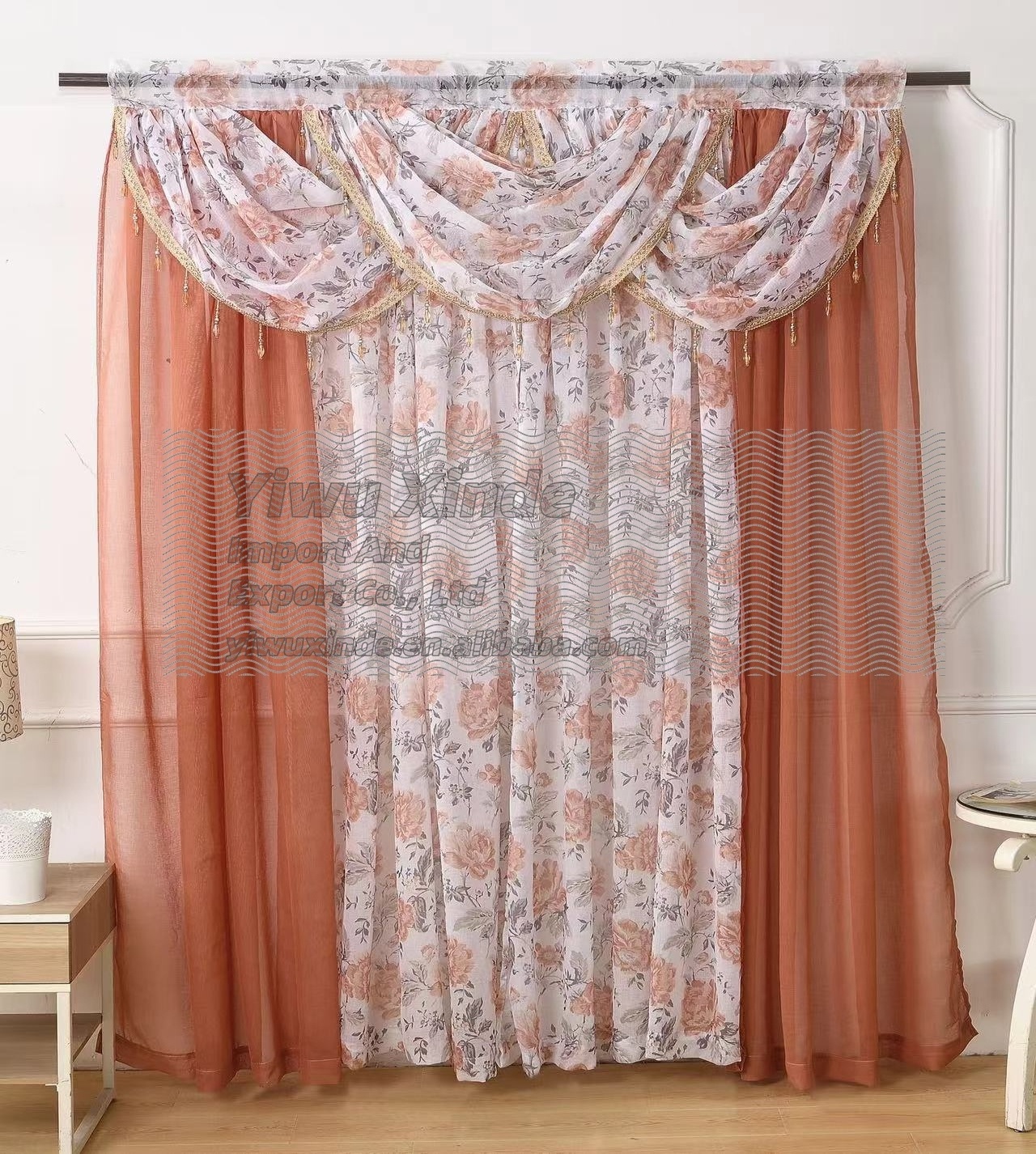 5pcs Floral Curtains Long Printed Grommet Cotton Window Curtains for Living Room Bedroom Light Filtering Linen Style Curtain