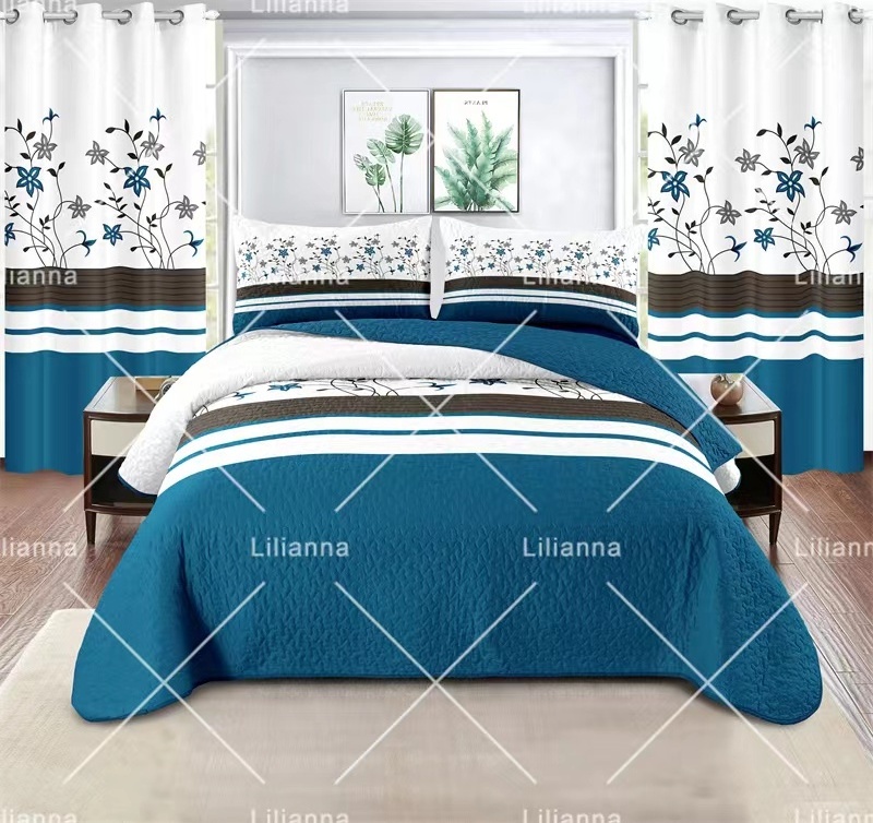 Hot selling LILIANNA luxury 6piece bedspreads matching curtains king size quilt bedspread curtain bedding set