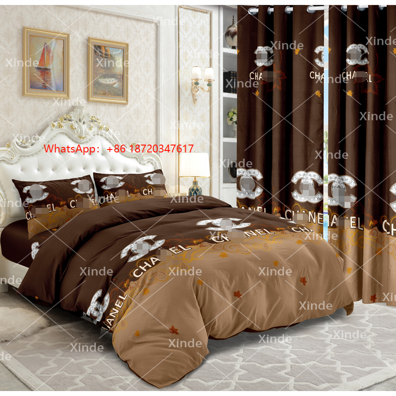 king size 6 pieces designer bed sheet set with matching curtains ready to ship polyester bedding sheet set for bedroom low MOQ