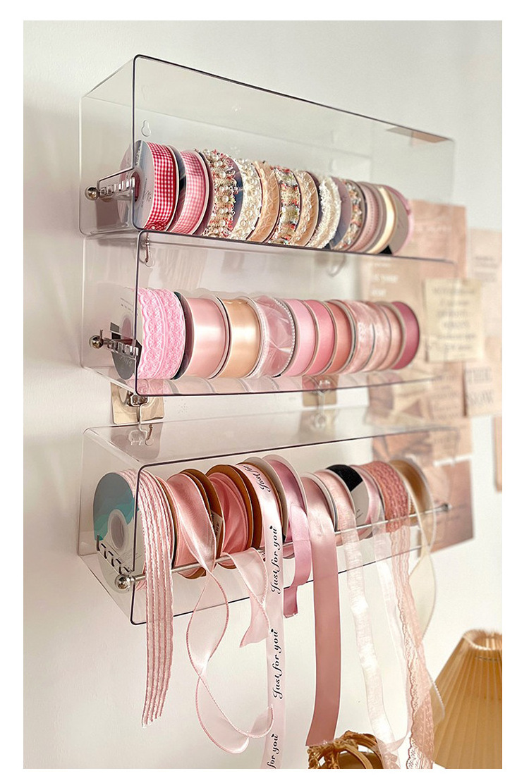 Acrylic ribbon rack transparent hanging storage shelf cake shop flower shop ribbon material flower art materials