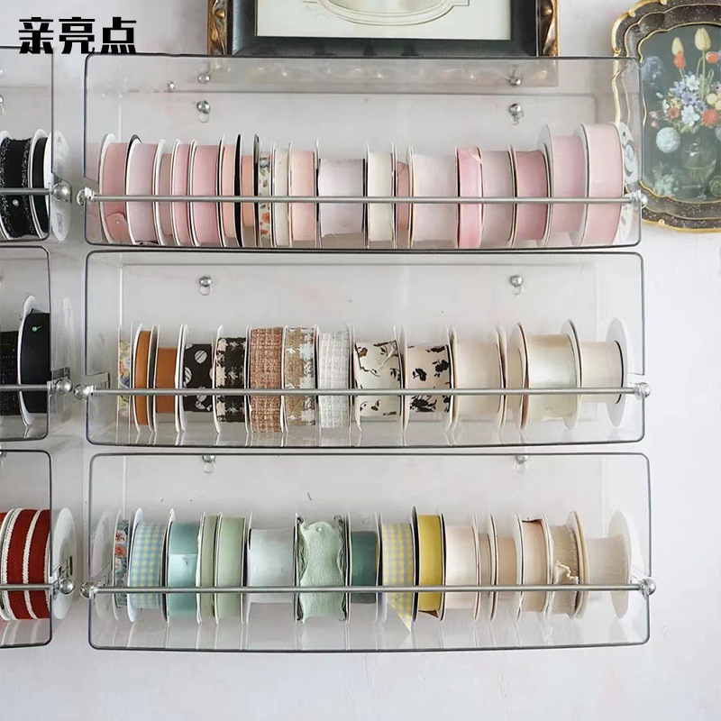 Acrylic ribbon rack transparent hanging storage shelf cake shop flower shop ribbon material flower art materials