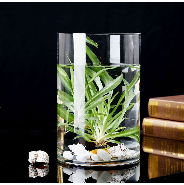 Simple thickening transparent glass cylindrical straight cylinder vase landing tall vase decorative ornaments