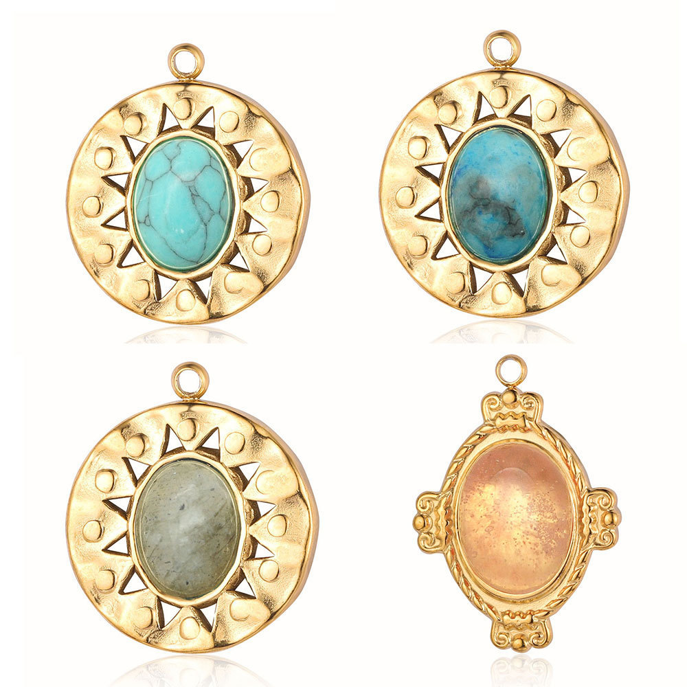 Jewelry New Hot Custom 18K Gold Filled Stainless Steel Natural Stone Turquoise Green Jade Gold Filled Charm Pendant