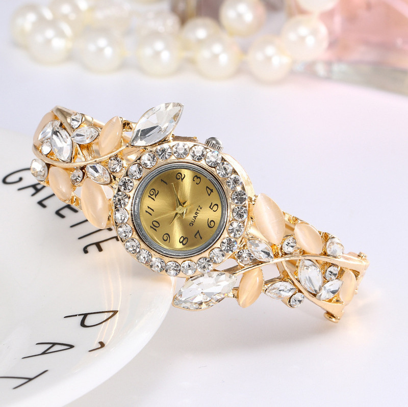 Luxury Bangle Watch Ladies Crystal Flower Bracelet Women Lovely Gift Dress Quartz Gold Plated Wrist Watch