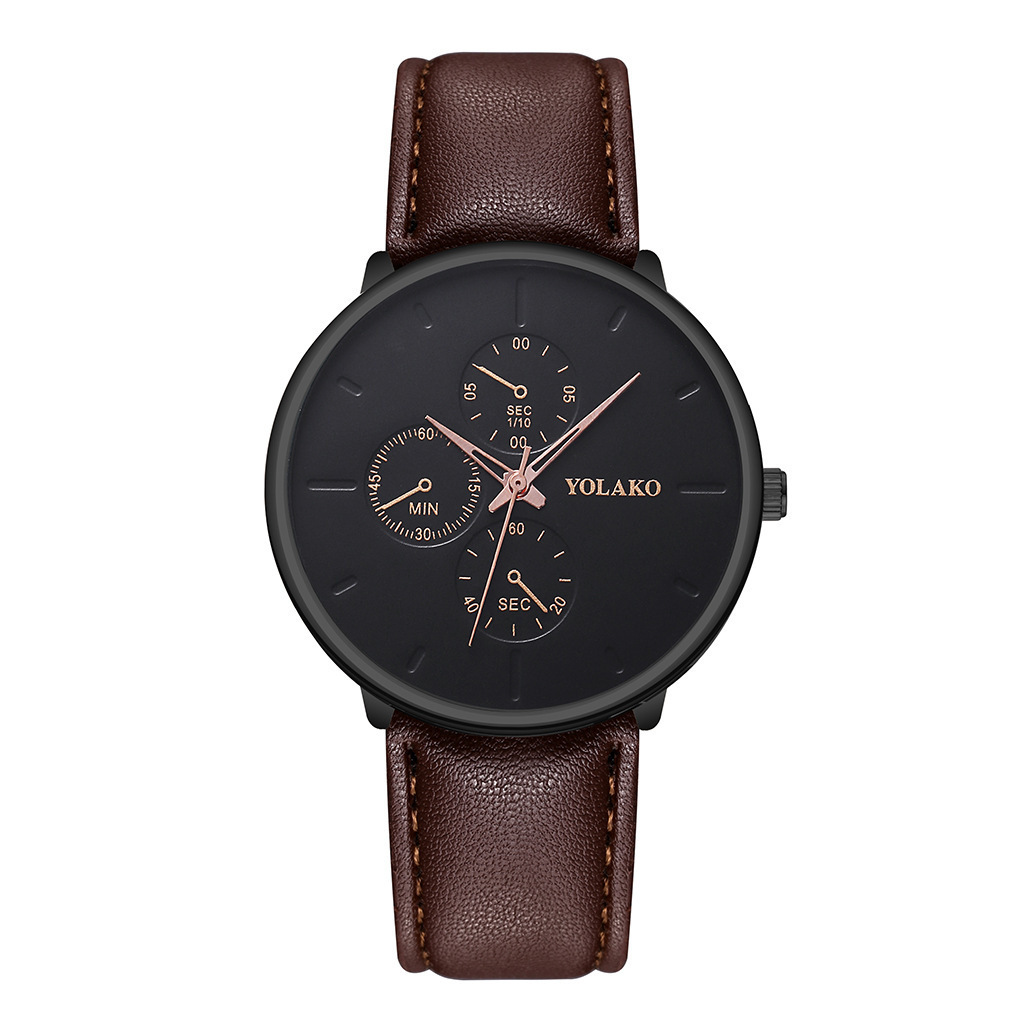 British Style Men's Ultra-thin Belt Watch Yolako Fashion Simple Three-eye Quartz Casual Belt Watch